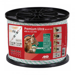 AKO PREMIUM ULTRA SCHRIKKOORD WIT/GROEN 5.5MM-400M AKO PREMIUM ULTRA SCHRIKKOORD WIT/GROEN 5.5MM-400M